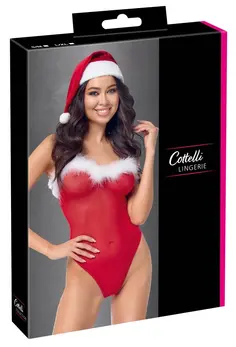 Cottelli LINGERIE X-Mas komplet S/M, praznični crveni bodi i plišana kapa
