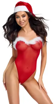 Cottelli LINGERIE X-Mas komplet S/M, praznični crveni bodi i plišana kapa