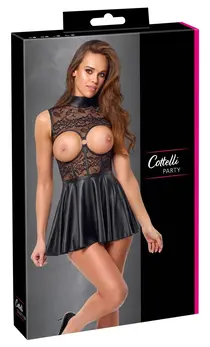 Cottelli Collection Open Cup mini haljina S crna čipka i mat izgled