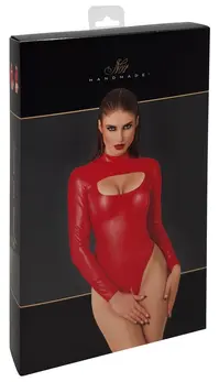 Noir Handmade Powerwetlook bodi crveni M sa visokom kragnom i dugim rukavima