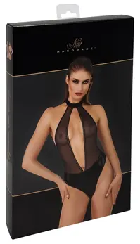 Noir Handmade Body L - Powerwetlook with Rhinestone Trim, Black