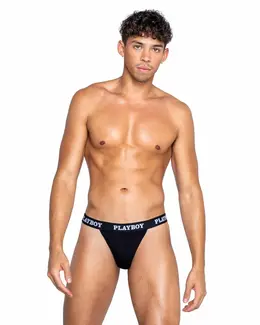 Playboy Lingerie Modal Gym Thong Black - Breathable Athletic Underwear M
