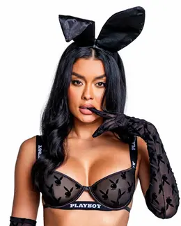 Playboy Lingerie Satin Bunny Ears Black - Elegant Satin Costume Accessory