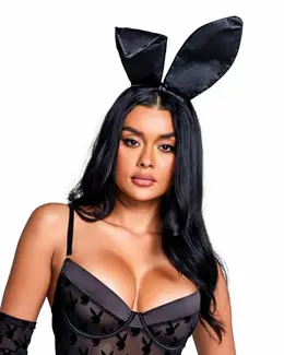 Playboy Lingerie Satin Bunny Ears Black - Elegant Satin Costume Accessory
