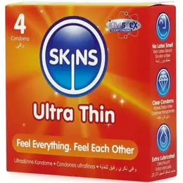 Skins Ultra Thin premium kondomi od lateksa, pakovanje od 4 komada | Sa dodatkom lubrikanta, 55mm