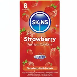 Skins Strawberry Premium kondomi od lateksa, pakovanje od 8 komada, za suptilan miris i maksimalnu udobnost