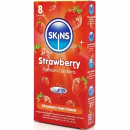 Skins Strawberry Premium kondomi od lateksa, pakovanje od 8 komada, za suptilan miris i maksimalnu udobnost