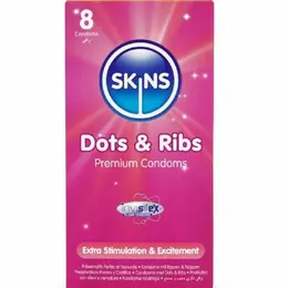 Skins Dots & Ribs Premium reljefni kondomi od lateksa sa mirisom vanile, pakovanje od 8 komada