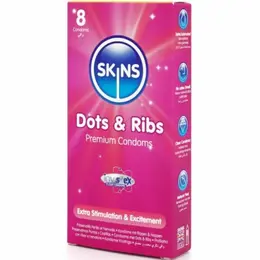 Skins Dots & Ribs Premium reljefni kondomi od lateksa sa mirisom vanile, pakovanje od 8 komada