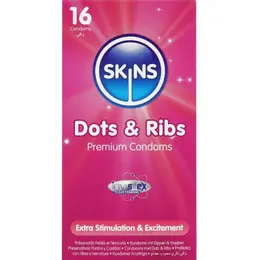Skins Dots & Ribs Premium teksturirani kondomi od lateksa sa mirisom vanile, pakovanje od 16 komada