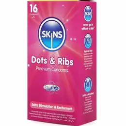 Skins Dots & Ribs Premium teksturirani kondomi od lateksa sa mirisom vanile, pakovanje od 16 komada