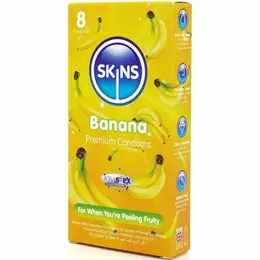 Skins Banana Premium kondomi, pakovanje od 8 komada, sa mirisom, dodatno lubrikovani, prirodno prianjanje