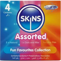 Skins Assorted Premium kondomi pakovanje od 4 komada, miks klasičnih, rebrastih, tačkastih i ultra tankih modela