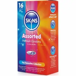 Skins Premium Assorted mešavina kondoma od lateksa pakovanje od 16 komada sa različitim teksturama i ultra tankim dizajnom