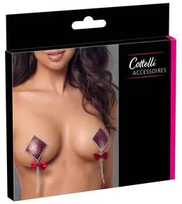 Cottelli Accessories samolepljivi ukrasi za bradavice sa crvenim draguljima i mašnicom 7.5cm