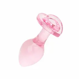 Stakleni analni čep sa bazom u obliku srca Anal Collection Medium 8.3 cm roze