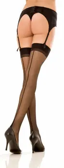 Leg Avenue 1703 Sheer Black Stockings with Wide Elastic Top, Universal Size