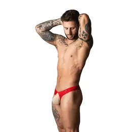 Male Power Cobalt Open Ring Thong L/XL Red, mrežasti tehnički dizajn