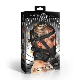 Strict Leather Adjustable Vegan Head Harness with Muzzle - Black, Lockable