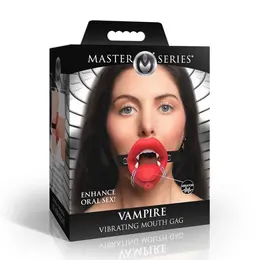 XR Brands Vampire Series Vibrating Red Lips Gag - Adjustable Vegan Strap