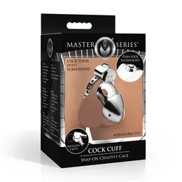 Master Series Metal Chastity Device Push-Lock Adjustable Silver 3.25in