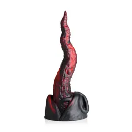 XR Brands Dragon Tongue silikonska fantazijska igračka crveno crna 24cm kompatibilna sa pojasom
