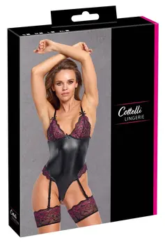 Cottelli Lingerie bodi sa halterima XL u crno roze kombinaciji sa podesivom čipkom