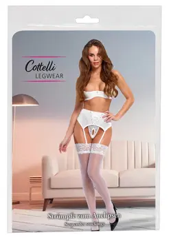 Cottelli LEGWARE bele samostojeće čarape sa širokom čipkom, veličina L, 20 dena