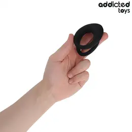 Addicted Toys Double Ring System crni silikonski prsten sa teksturom za podršku 72 mm