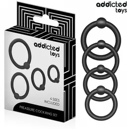 Addicted Toys set silikonskih podesivih prstenova, 4 veličine, crni