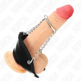 KINK Metalni Intimni Prsten 4cm sa 7cm Lancerom i Kožnom Trakom, Srebrni