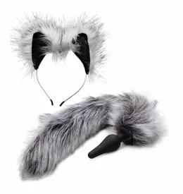 TAILZ Grey Wolf komplet sa repom, silikonski analni čep i uši od veštačkog krzna, sivi