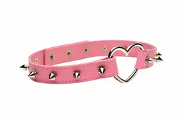 XR Brands Spiked Heart Choker Pink Vegan Leather Adjustable 42cm