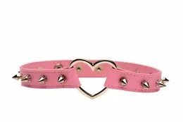 XR Brands Spiked Heart Choker Pink Vegan Leather Adjustable 42cm