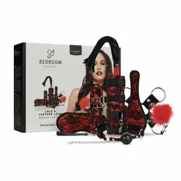 Bedroom Fantasies 8-delni bondage set od čipke i imitacije kože crveni