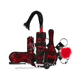 Bedroom Fantasies 8-delni bondage set od čipke i imitacije kože crveni