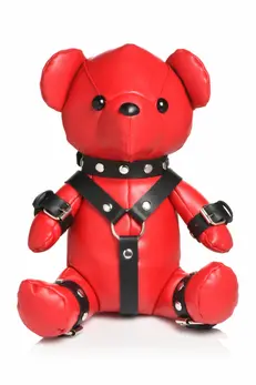 XR Brands Gimp Bear crveni plišani meda od veganske kože