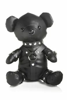 XR Brands Gimp Bear Black dekorativni plišani meda od veganske kože
