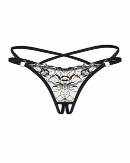 Obsessive Vila Blanes Black Mesh Thong with Golden Accents, M/L