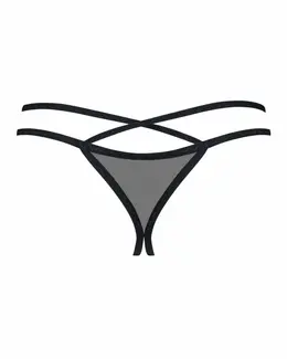 Obsessive Vila Blanes Mesh Crotchless Thong Black Gold Embroidery XS/S