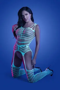 Fantasy Lingerie Timelapse Bodystocking White/Blue Glow-in-the-Dark