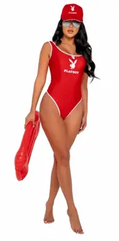 Playboy Lingerie Beach Patrol Set - Bodysuit, Cap & Whistle, S/M