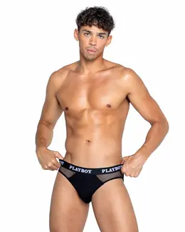 Playboy Lingerie Men’s Dark Room Black Briefs with Logo Waistband