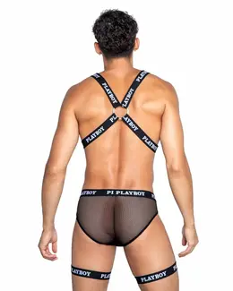 Playboy Lingerie Dark Room Adjustable Harness for Men with Metal Accents