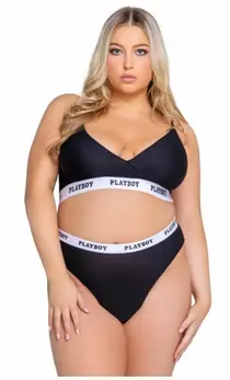 Playboy Lifestyle 2-Piece Curvy Lingerie Set Black - Iconic Logo Design