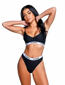Playboy Lifestyle 2-Piece Lingerie Set Black - Soft Cup Bra & Thong
