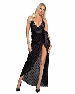 Playboy Lingerie Bunny Noir Slip Dress with Satin Bow Accent, Black