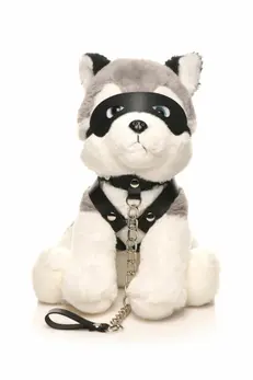 XR Brands Max Plush Dog Grey & White with Harness and Leash Set