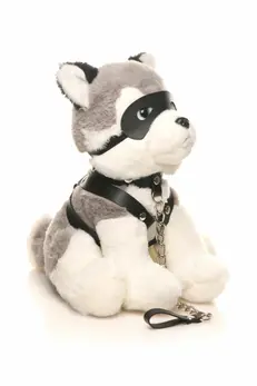 XR Brands Max Plush Dog Grey & White with Harness and Leash Set