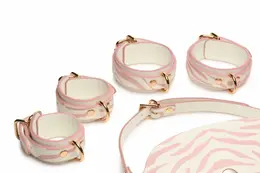 XR Brands Kitty Pink Bondage Set Vegan Leather Gold Accents Adjustable